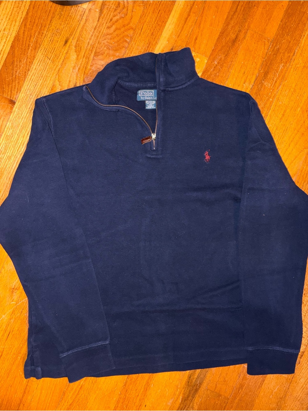 Ralph Lauren Navy Quarter-Zip Sweater with Red Pony